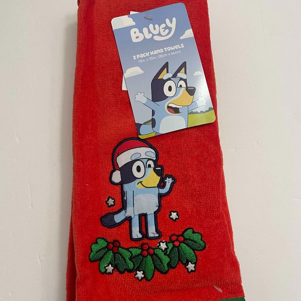 New Christmas Bluey TV Show Santa Hat Red Hand Towels 2pk Cotton